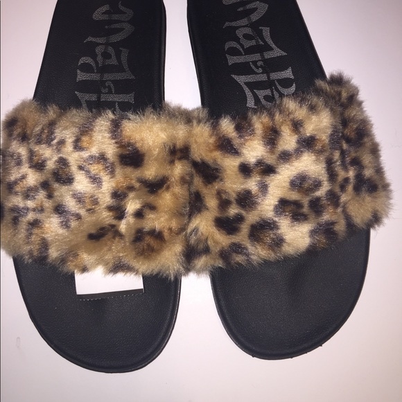 cheetah print fur slides